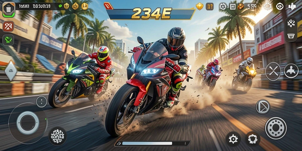 Gameplay seru dan mendebarkan dalam balapan motor.