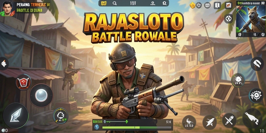 Screenshot gameplay seru dari RAJASLOTO dalam aksi Battle Royale.